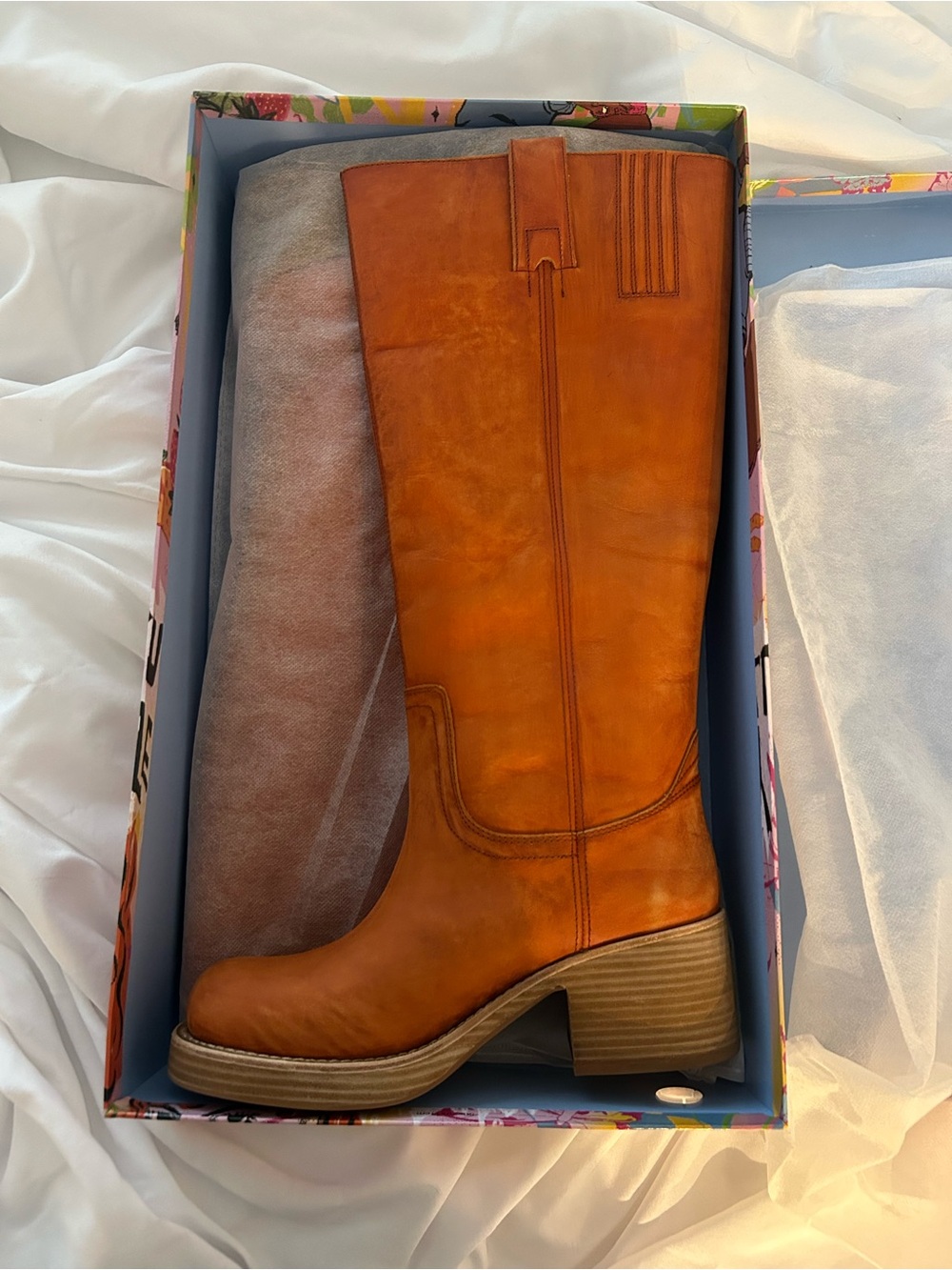 Jeffrey Campbell Tall Orange Leather Pull-On Boot